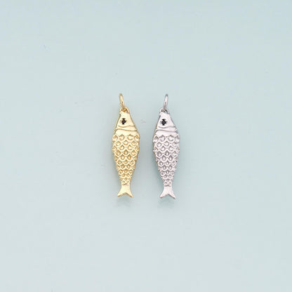Gold Fish Charms,18K Gold Filled Fish Pendant,Ocean Charm Bracelet Necklace for DIY Jewelry Making Supply (25x6mm)