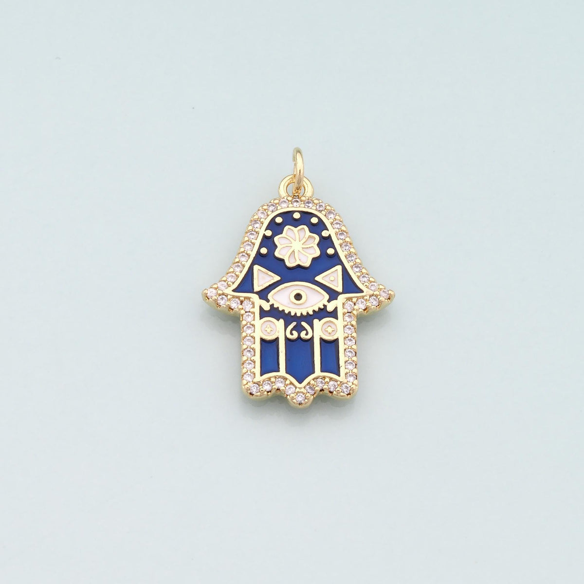 18K Gold Filled Enamel Hamsa Charm Pendant for Jewelry Making
