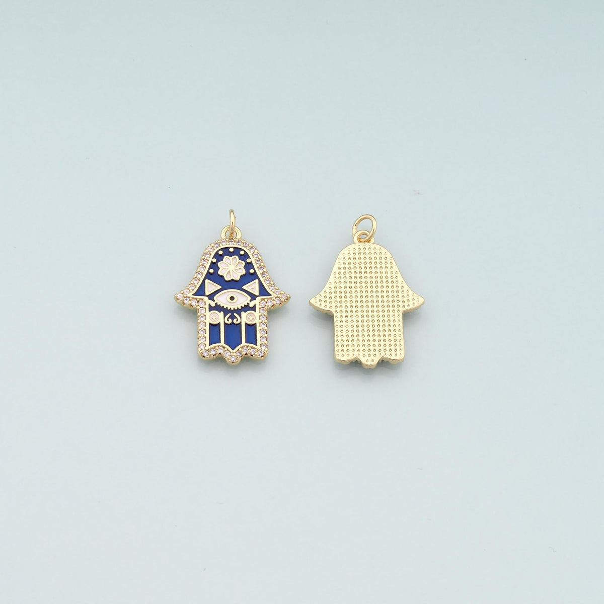 18K Gold Filled Enamel Hamsa Charm Pendant for Jewelry Making