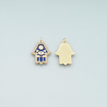18K Gold Filled Enamel Hamsa Charm Pendant for Jewelry Making