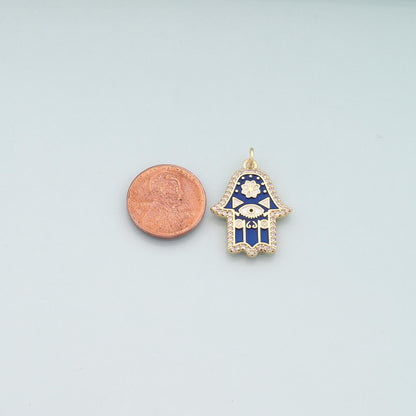 18K Gold Filled Enamel Hamsa Charm Pendant for Jewelry Making