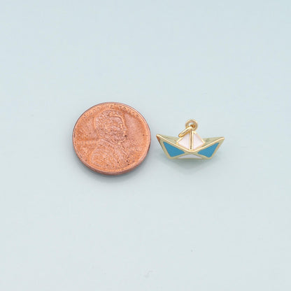 Gold Boat Charms,18K Gold Filled Sailboat Pendant,Enamel Navigation Charm Bracelet Necklace for DIY Jewelry Making Supply