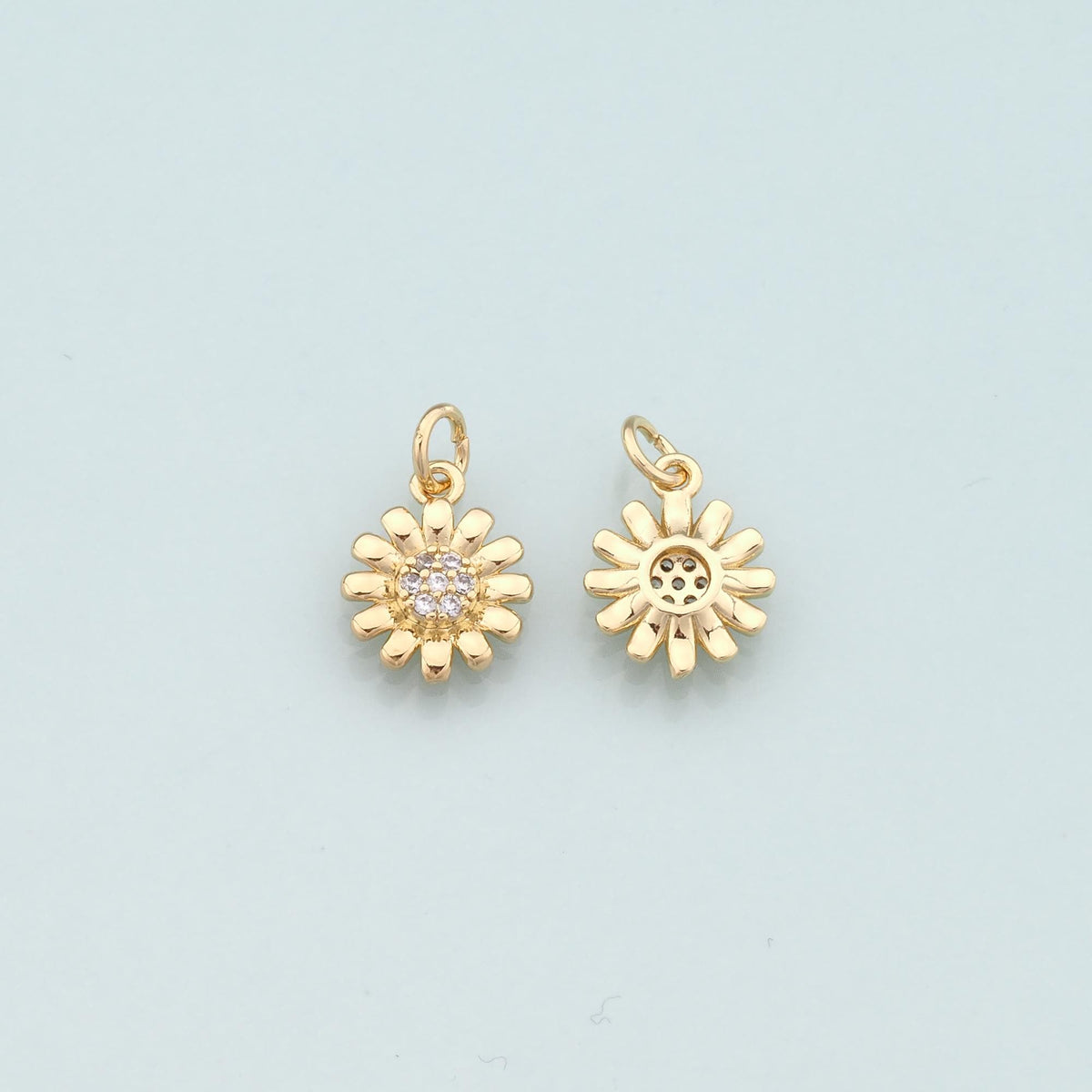 Gold Flower Charms,18K Gold Filled Flower Pendant,CZ Micro Pave Flower Charm Bracelet Necklace for DIY Jewelry Making Supply