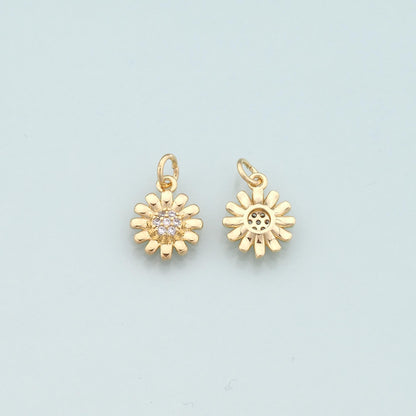 Gold Flower Charms,18K Gold Filled Flower Pendant,CZ Micro Pave Flower Charm Bracelet Necklace for DIY Jewelry Making Supply