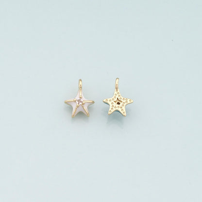 Gold Starfish Charms,18K Gold Filled Sea star Pendant,Enamel Starfish Charm Bracelet Necklace for DIY Jewelry Making Supply