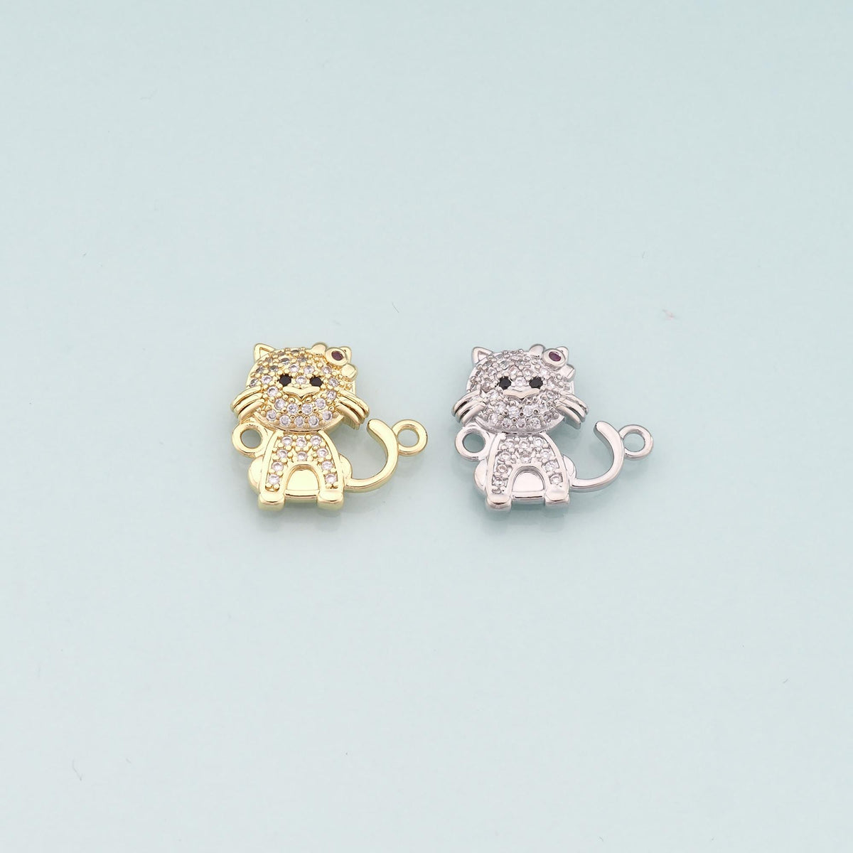 18K Gold Filled Cubic Zirconia Cat Connector for Jewelry Making