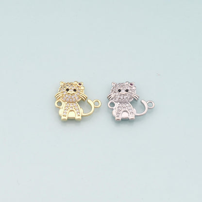 18K Gold Filled Cubic Zirconia Cat Connector for Jewelry Making