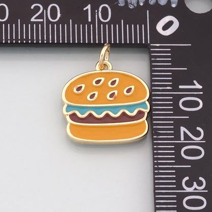 18K Gold Filled Hamburger Pendant,Enamel Gourmet Charm Bracelet Necklace for DIY Jewelry Making Supply