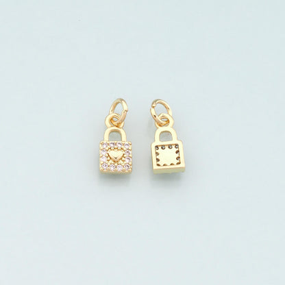 Gold Key Lock Charms,18K Gold Filled Lock Pendant,CZ Micro Pave Lock Charm Bracelet Necklace for DIY Jewelry Making Supply