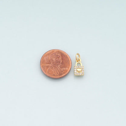 Gold Key Lock Charms,18K Gold Filled Lock Pendant,CZ Micro Pave Lock Charm Bracelet Necklace for DIY Jewelry Making Supply