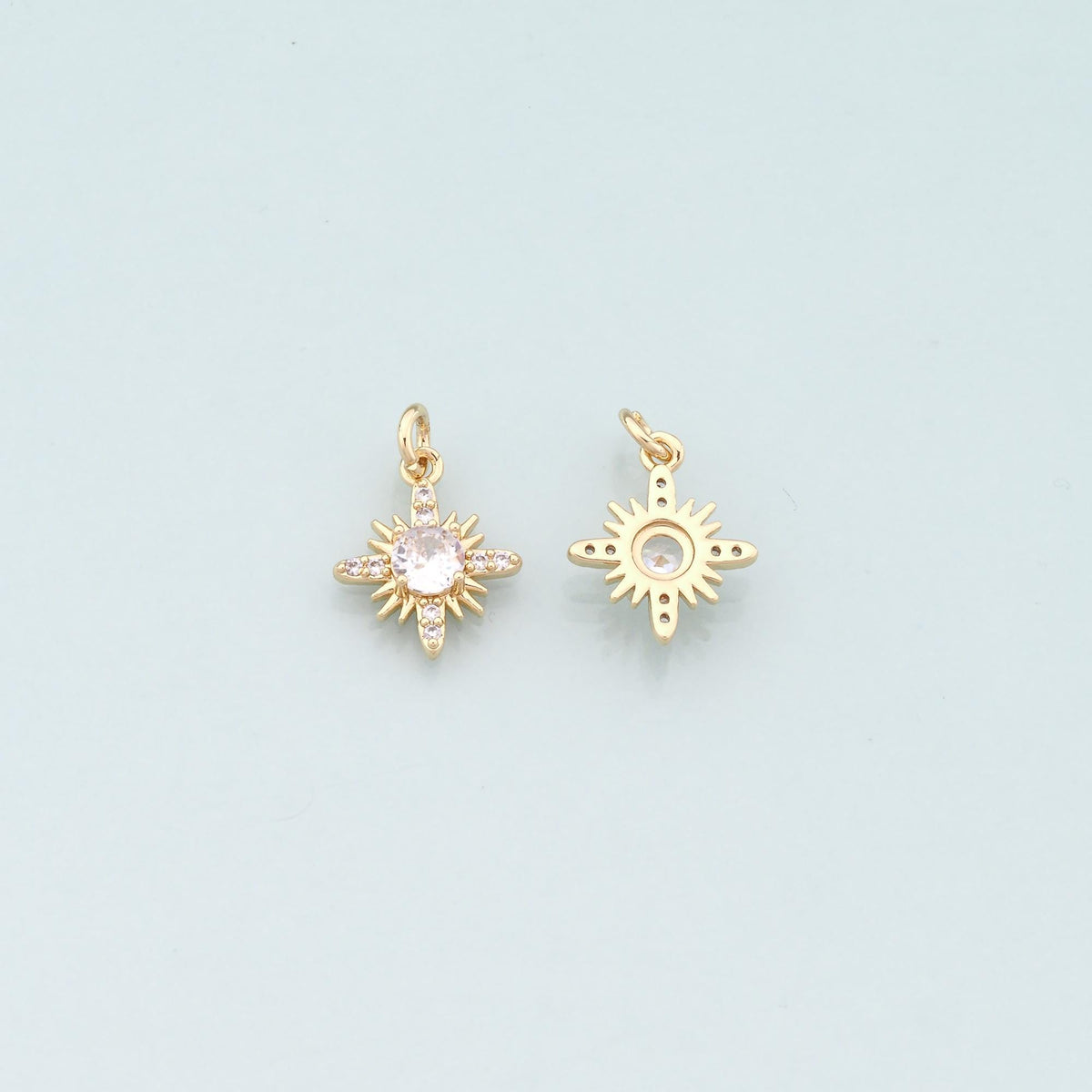 Gold Celestial Charms,18K Gold Filled Star Pendant,CZ Micro Pave North Star Charm Bracelet Necklace for DIY Jewelry Making Su