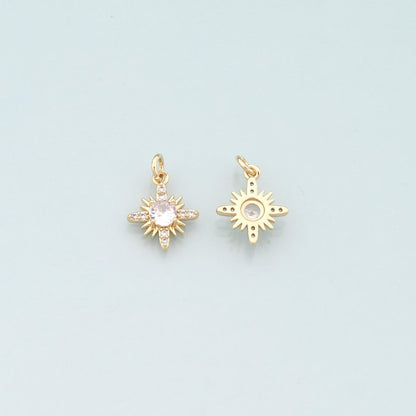 Gold Celestial Charms,18K Gold Filled Star Pendant,CZ Micro Pave North Star Charm Bracelet Necklace for DIY Jewelry Making Su