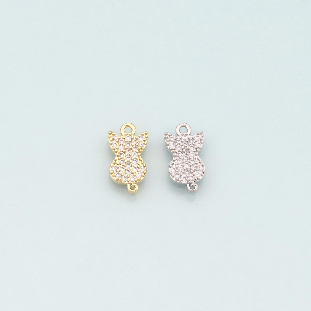 Gold Cat Charms,18K Gold Filled Cat Pendant,CZ Micro Pave Cat Charm Bracelet Necklace for DIY Jewelry Making Supply