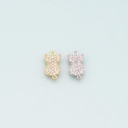 Gold Cat Charms,18K Gold Filled Cat Pendant,CZ Micro Pave Cat Charm Bracelet Necklace for DIY Jewelry Making Supply