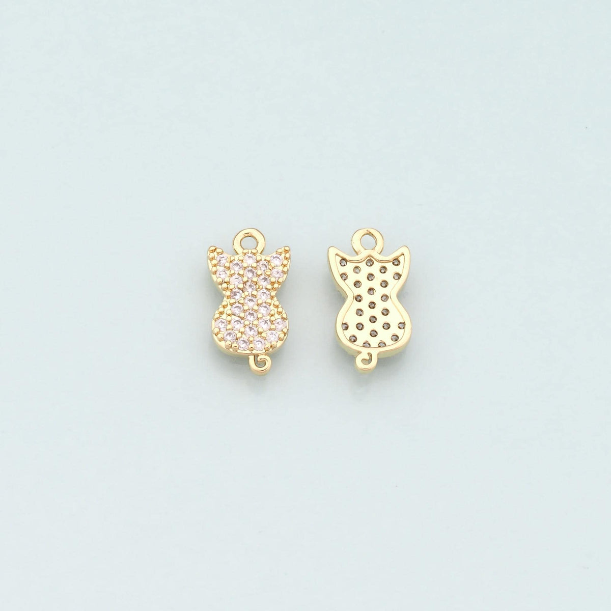 Gold Cat Charms,18K Gold Filled Cat Pendant,CZ Micro Pave Cat Charm Bracelet Necklace for DIY Jewelry Making Supply
