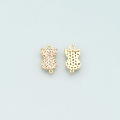 Gold Cat Charms,18K Gold Filled Cat Pendant,CZ Micro Pave Cat Charm Bracelet Necklace for DIY Jewelry Making Supply