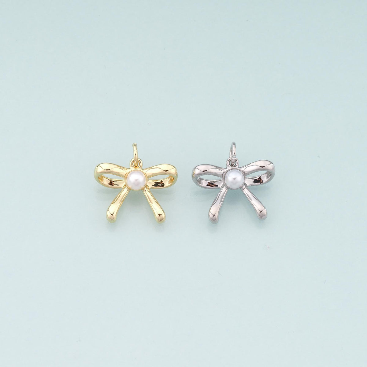 Gold Bow Charms,18K Gold Filled Pearl Bow Pendant,Bow Tie Charm Bracelet Necklace for DIY Jewelry Making Supply