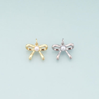 Gold Bow Charms,18K Gold Filled Pearl Bow Pendant,Bow Tie Charm Bracelet Necklace for DIY Jewelry Making Supply