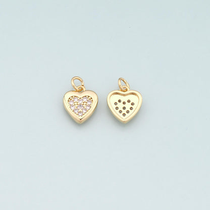 Gold Heart Charms,18K Gold Filled Heart Pendant,CZ Micro Pave Heart Charm Bracelet Necklace for DIY Jewelry Making Supply