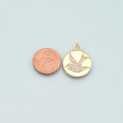 Gold Animal Charms,18K Gold Filled Bird Pendant,CZ Micro Pave Bird Charm Bracelet Necklace for DIY Jewelry Making Supply