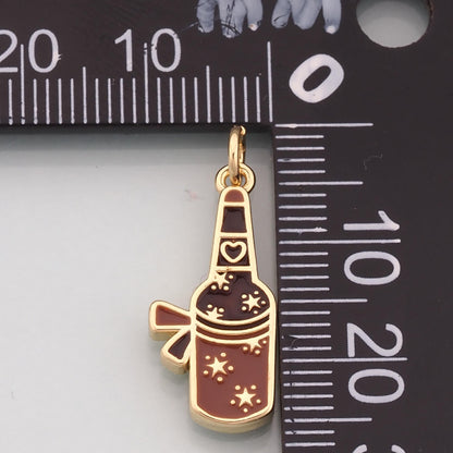 18K Gold Filled Wine Pendant,Enamel Wine Bottle Charm Bracelet Necklace for DIY Jewelry Making Supply