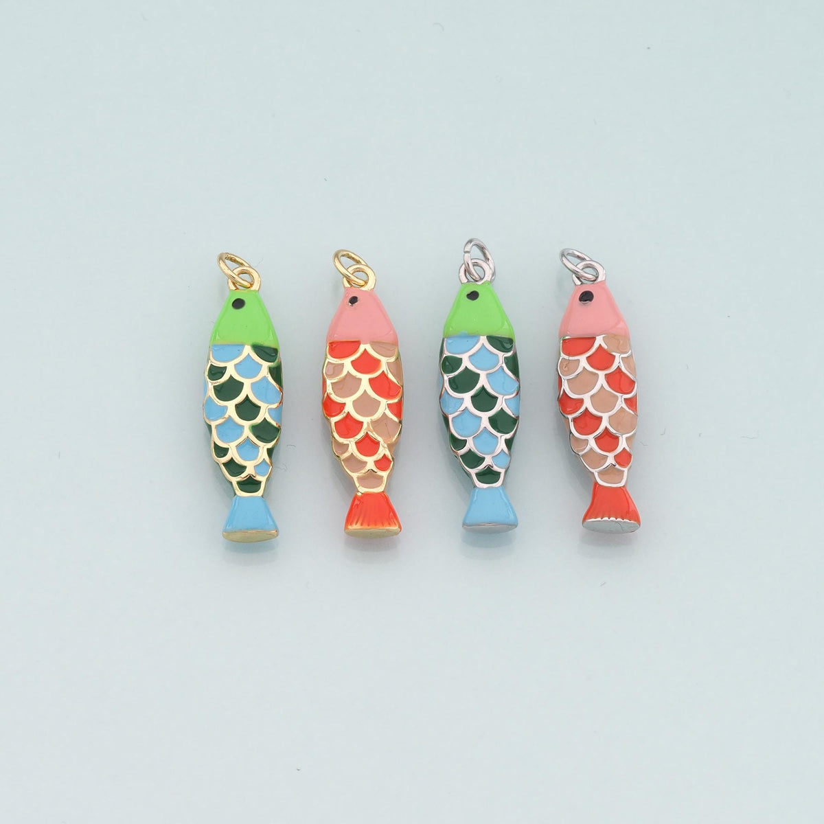 Gold Fish Charms,18K Gold Filled Fish Pendant,Enamel Ocean Charm Bracelet Necklace for DIY Jewelry Making Supply