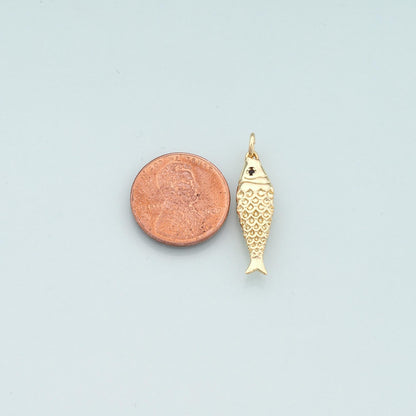 Gold Fish Charms,18K Gold Filled Fish Pendant,Ocean Charm Bracelet Necklace for DIY Jewelry Making Supply (25x6mm)