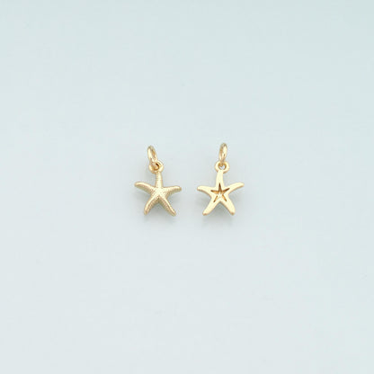 Gold Starfish Charms,18K Gold Filled Sea Star Pendant,Starfish Charm Bracelet Necklace for DIY Jewelry Making Supply