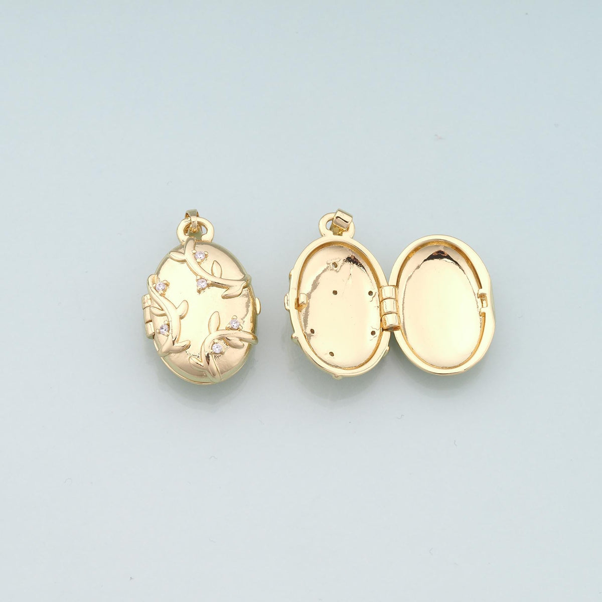 18K Gold Filled Openable Oval Pendant,CZ Micro Pave Oval Charm Bracelet Necklace for DIY Jewelry Making Supply