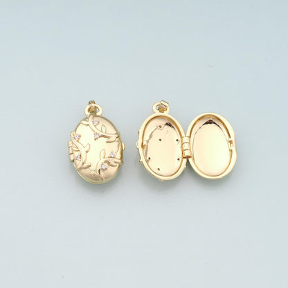 18K Gold Filled Openable Oval Pendant,CZ Micro Pave Oval Charm Bracelet Necklace for DIY Jewelry Making Supply