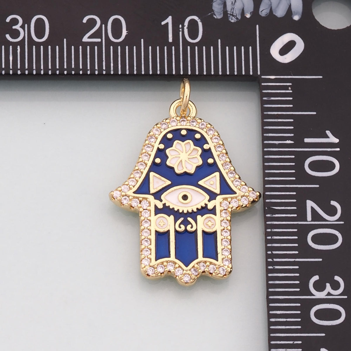 18K Gold Filled Enamel Hamsa Charm Pendant for Jewelry Making