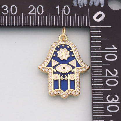 18K Gold Filled Enamel Hamsa Charm Pendant for Jewelry Making