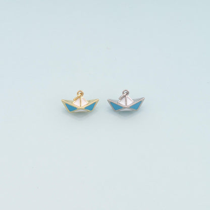 Gold Boat Charms,18K Gold Filled Sailboat Pendant,Enamel Navigation Charm Bracelet Necklace for DIY Jewelry Making Supply