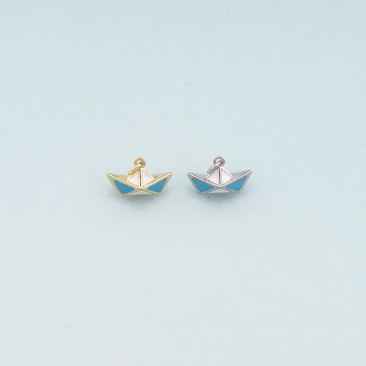 Gold Boat Charms,18K Gold Filled Sailboat Pendant,Enamel Navigation Charm Bracelet Necklace for DIY Jewelry Making Supply