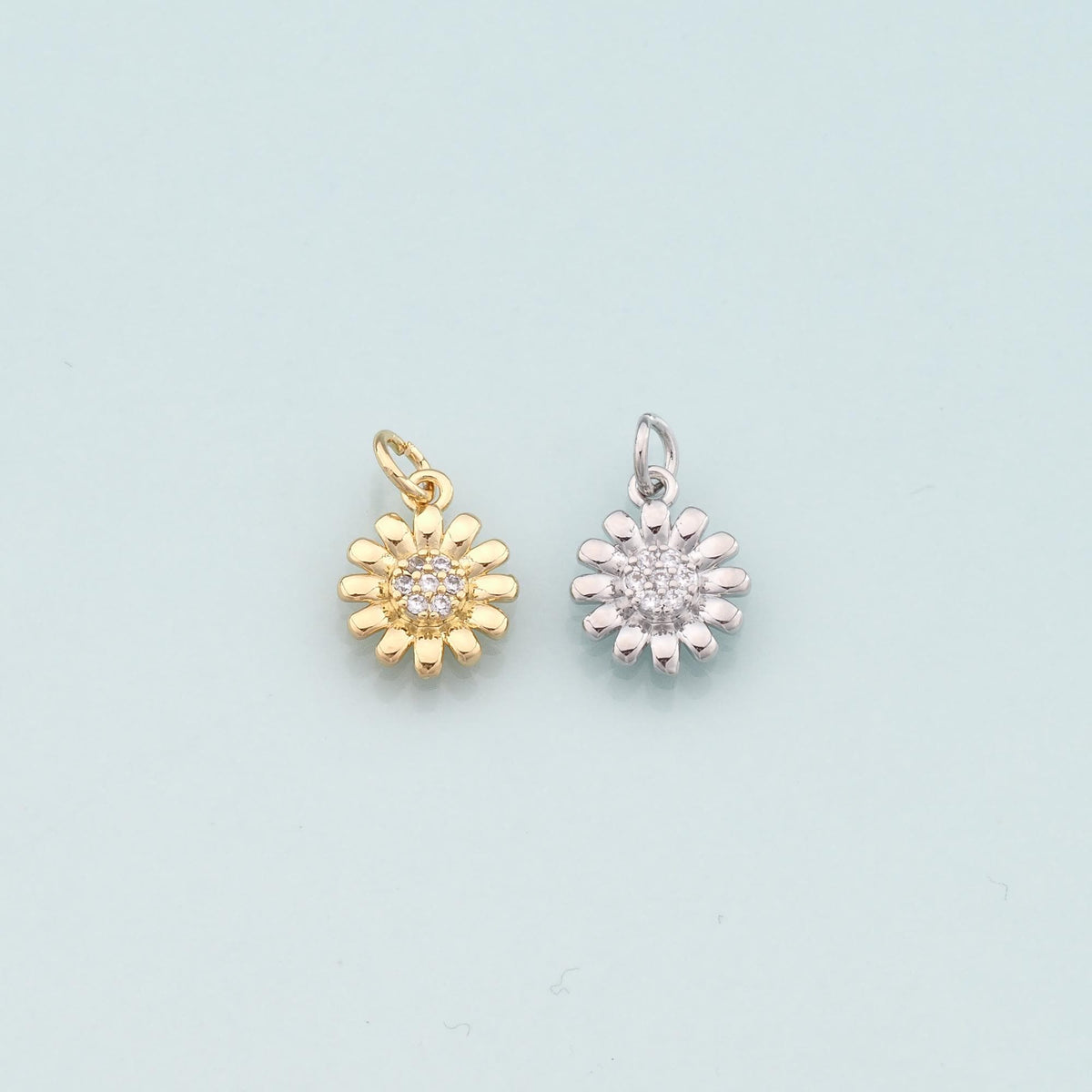 Gold Flower Charms,18K Gold Filled Flower Pendant,CZ Micro Pave Flower Charm Bracelet Necklace for DIY Jewelry Making Supply