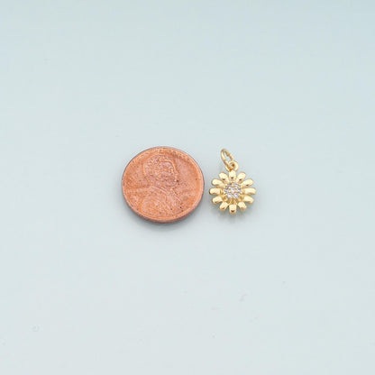 Gold Flower Charms,18K Gold Filled Flower Pendant,CZ Micro Pave Flower Charm Bracelet Necklace for DIY Jewelry Making Supply