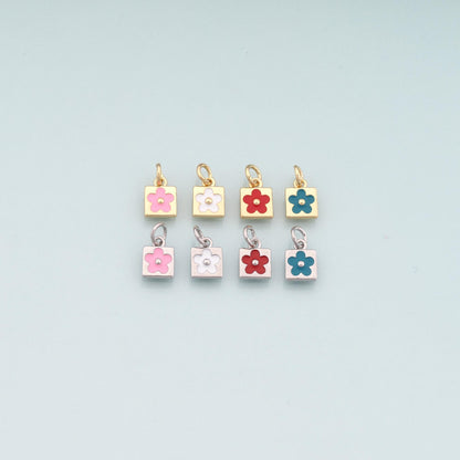 Gold Flower Charms,18K Gold Filled Flower Pendant,Enamel Flower Charm Bracelet Necklace for DIY Jewelry Making Supply