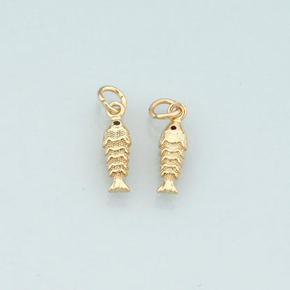 Gold Fish Charms,18K Gold Filled Fish Pendant,Ocean Charm Bracelet Necklace for DIY Jewelry Making Supply