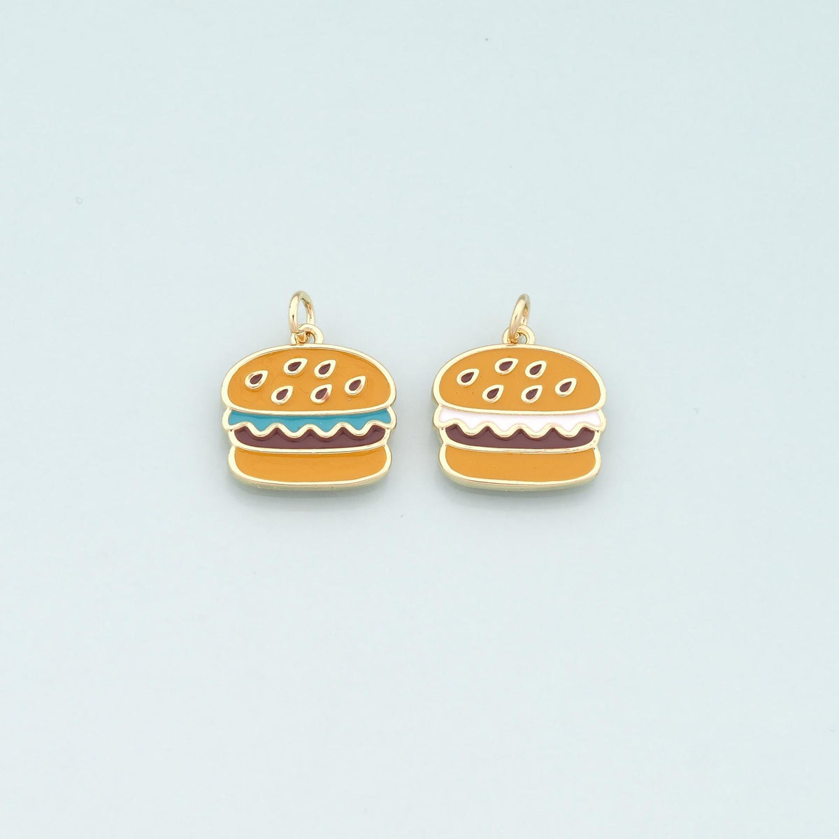 18K Gold Filled Hamburger Pendant,Enamel Gourmet Charm Bracelet Necklace for DIY Jewelry Making Supply
