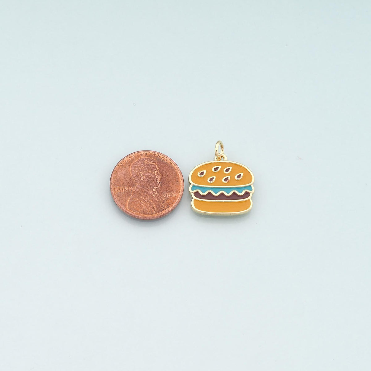 18K Gold Filled Hamburger Pendant,Enamel Gourmet Charm Bracelet Necklace for DIY Jewelry Making Supply