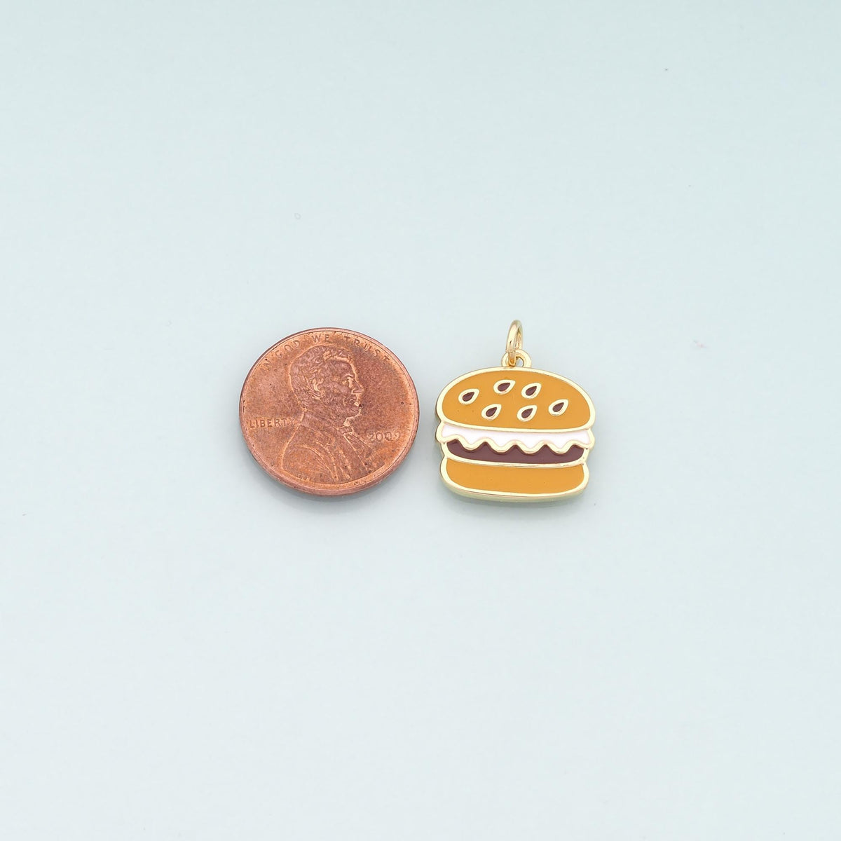18K Gold Filled Hamburger Pendant,Enamel Gourmet Charm Bracelet Necklace for DIY Jewelry Making Supply