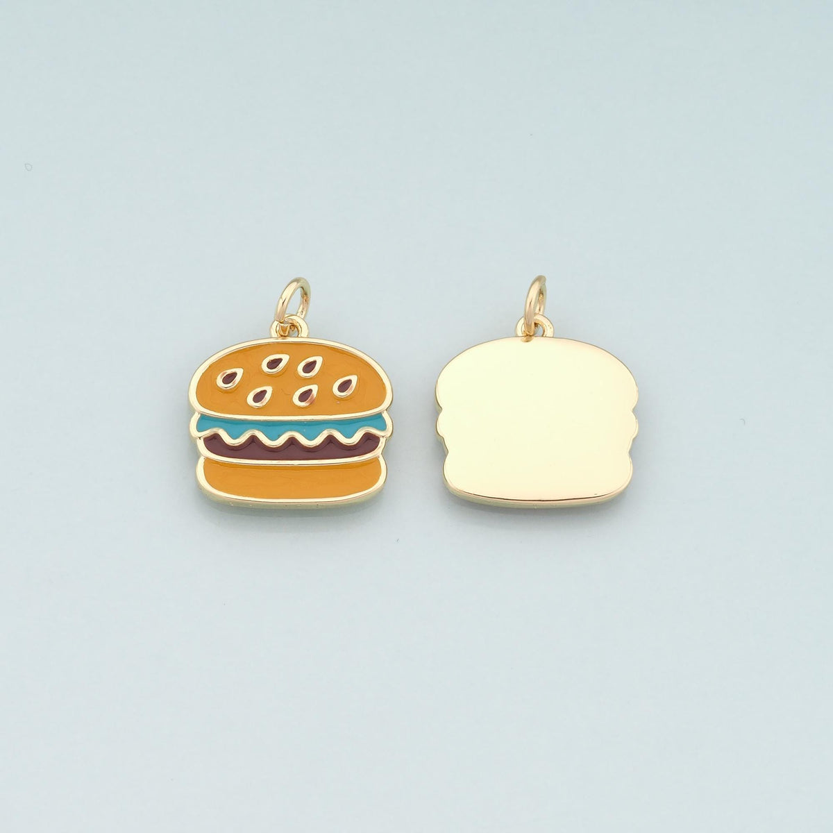 18K Gold Filled Hamburger Pendant,Enamel Gourmet Charm Bracelet Necklace for DIY Jewelry Making Supply