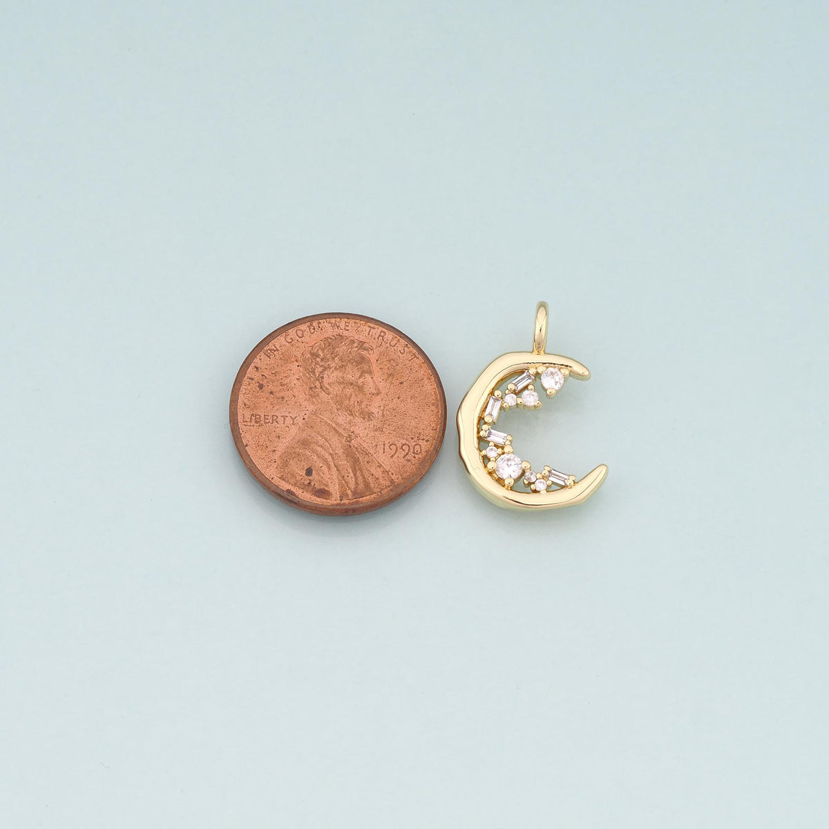 18K Gold Filled Cubic Zirconia Moon Charm Pendant for Jewelry Making
