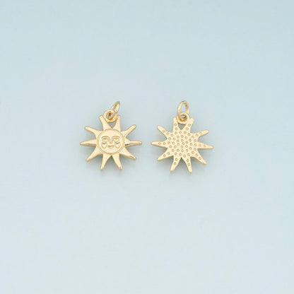 Gold Sun Charms,18K Gold Filled Sun Pendant,Celestial Charm Bracelet Necklace for DIY Jewelry Making Supply