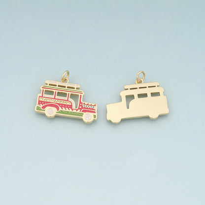 18K Gold Filled Car Pendant,Enamel Car Charm Bracelet Necklace for DIY Jewelry Making Supply