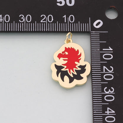 18K Gold Filled Griffin Pendant,Enamel Heraldic Charm Bracelet Necklace for DIY Jewelry Making Supply