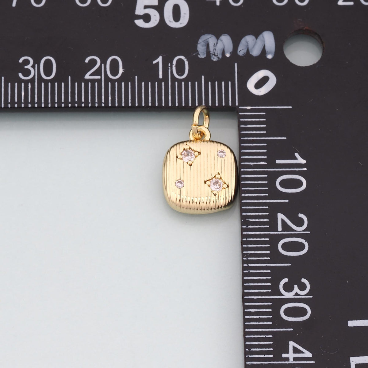 18K Gold Filled Cubic Zirconia Square Charm Pendant for Jewelry Making