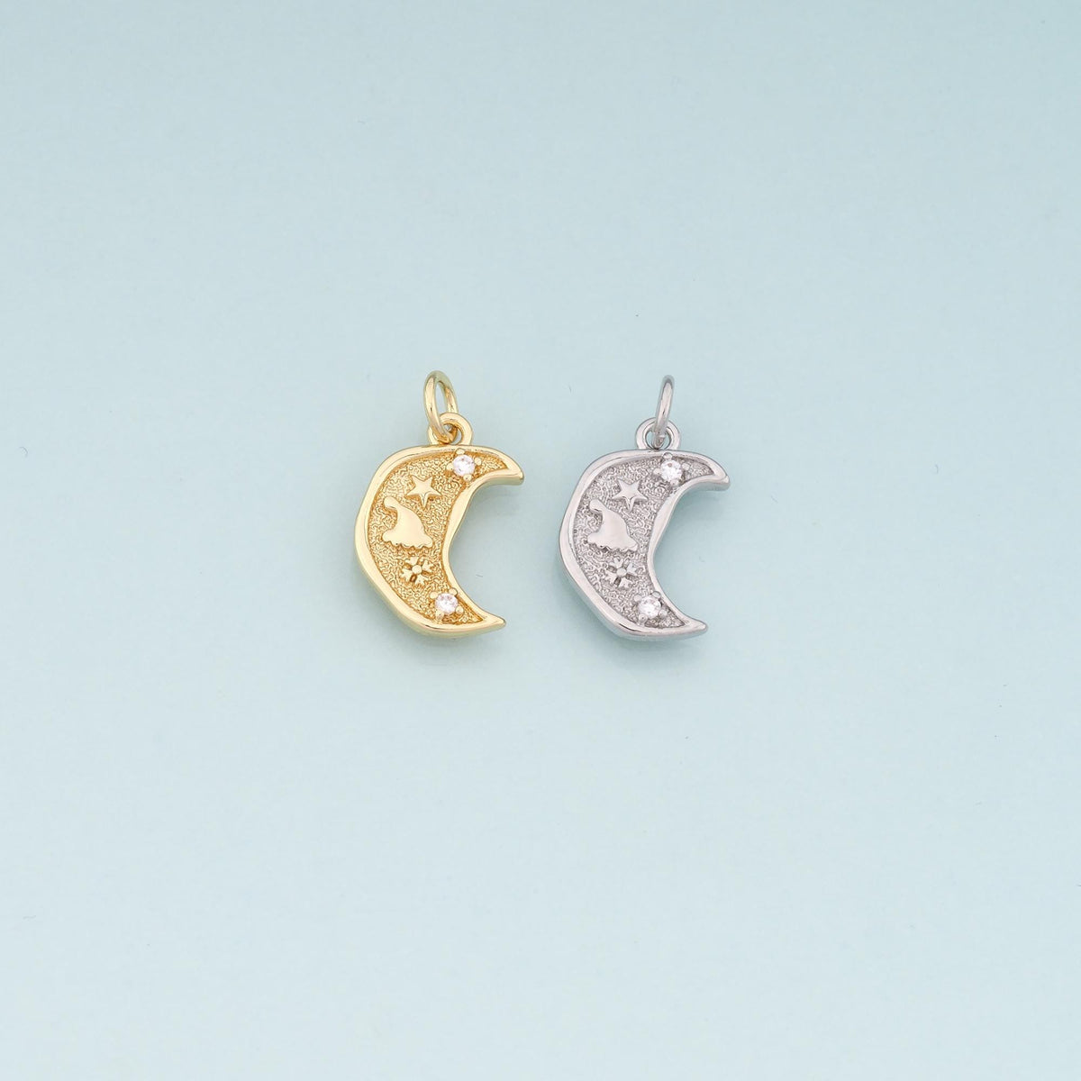 18K Gold Filled Moon Pendant,CZ Micro Pave Celestial Charm Bracelet Necklace for DIY Jewelry Making Supply