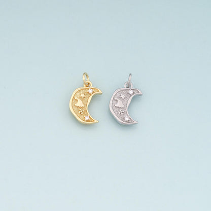 18K Gold Filled Moon Pendant,CZ Micro Pave Celestial Charm Bracelet Necklace for DIY Jewelry Making Supply