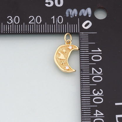 18K Gold Filled Moon Pendant,CZ Micro Pave Celestial Charm Bracelet Necklace for DIY Jewelry Making Supply